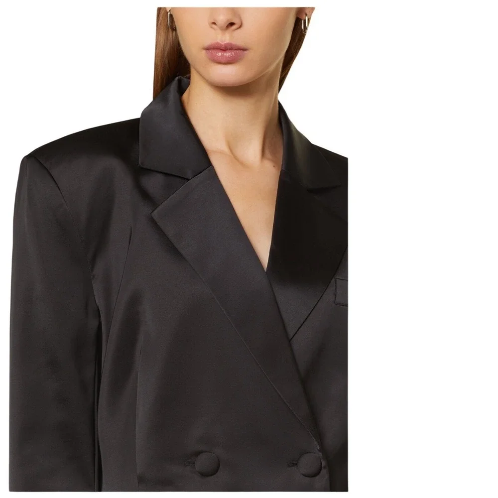 GESTUZ‎ Metallic Double Breasted Blazer Dress Taupe Satin Shiny